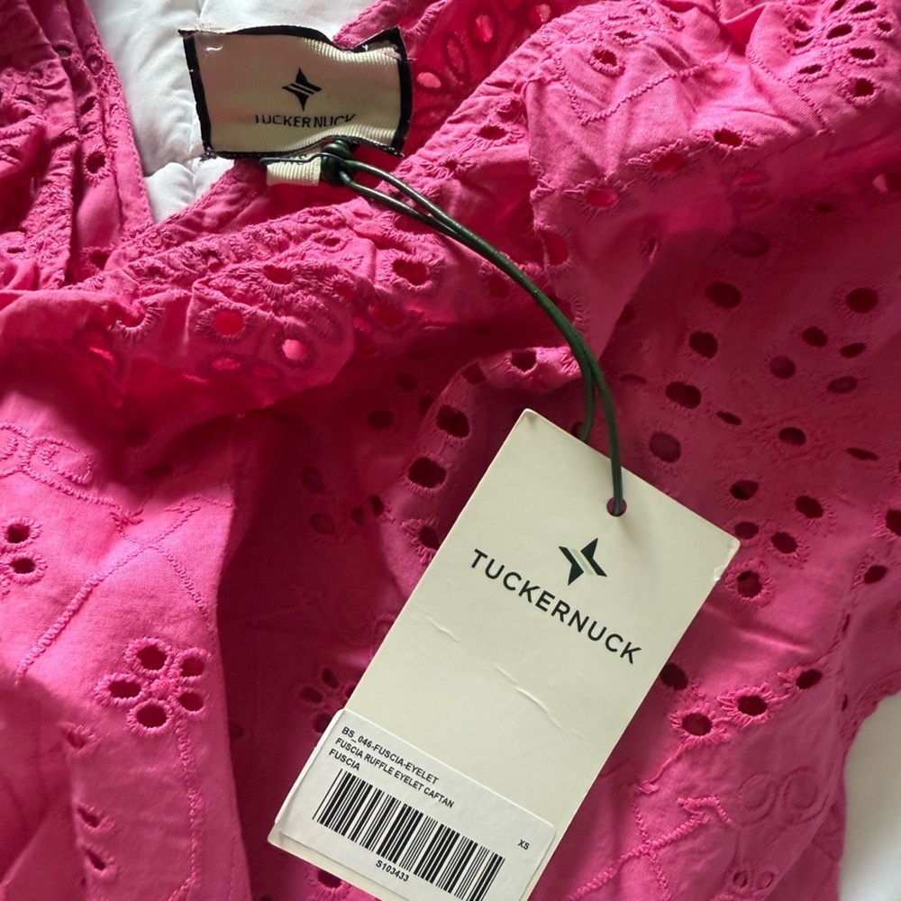 NWT Tuckernuck Fuchsia Pink Eyelet Ruffle Midi Dress size XS - Picture 8 of 10